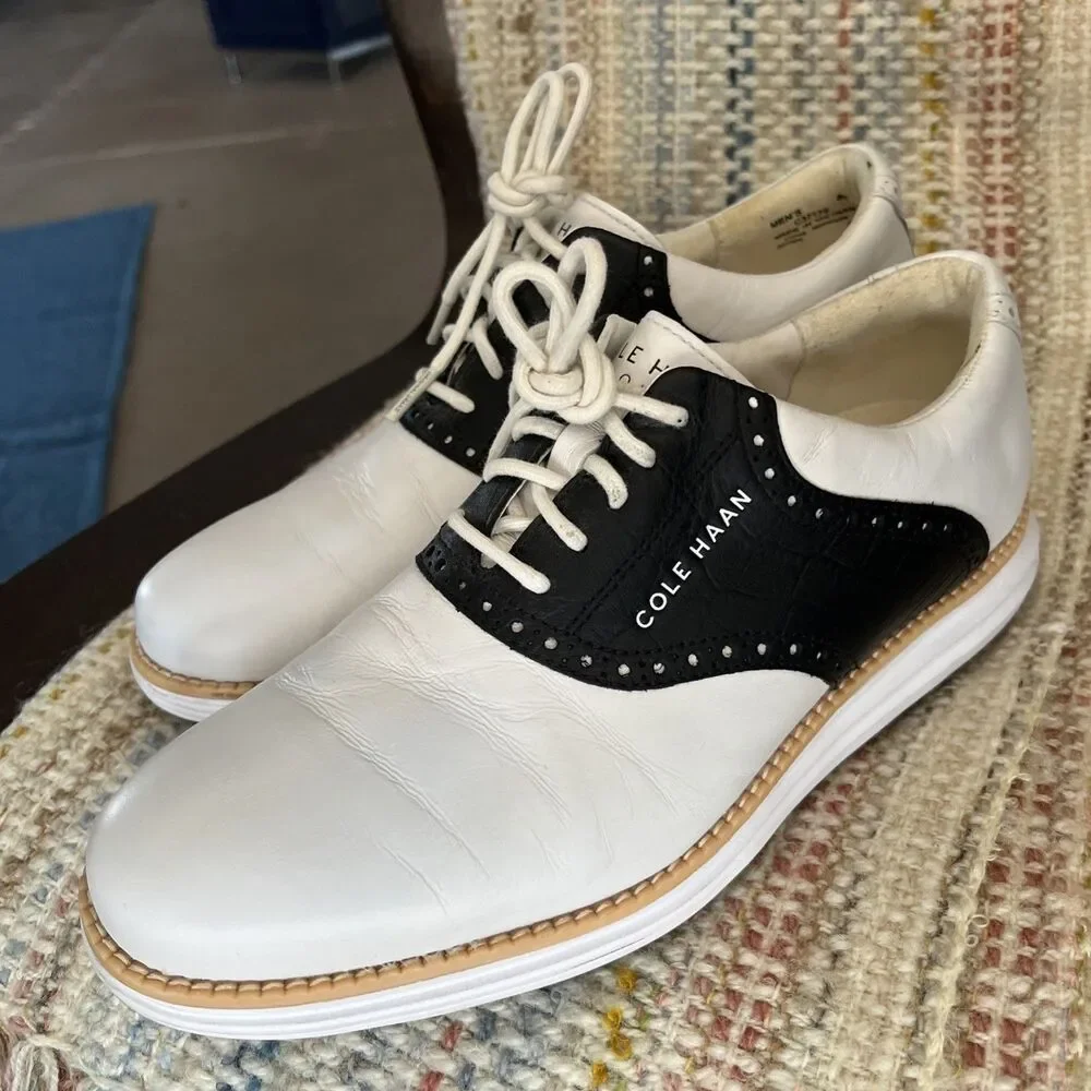 Cole Haan Men's ZeroGrand OG Saddle Golf Shoes White/Black C37176, 8 M